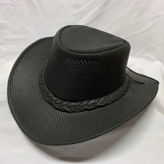Crushable Black Perforated Leather Cowboy Hat – Breathable Western Style