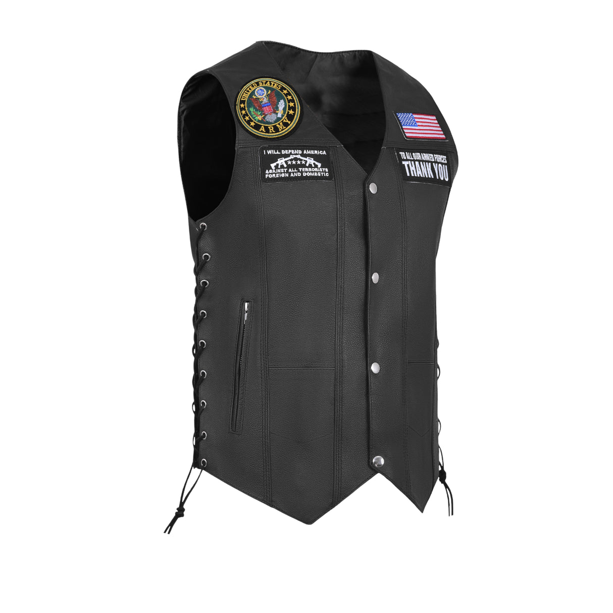 Army Black Men's Genuine 7 Pocket Motorcycle Biker Leather Vest