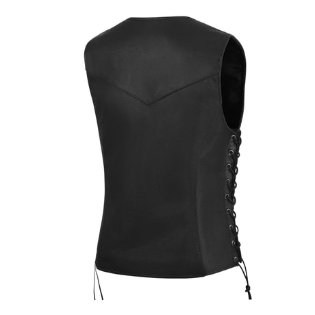 WCWV55841SPT Black Women's Side Lace Front Zipper leather motorcycle Vest