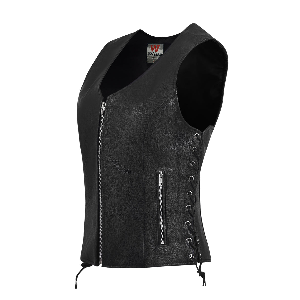 WCWV55841SPT Black Women's Side Lace Front Zipper leather motorcycle Vest
