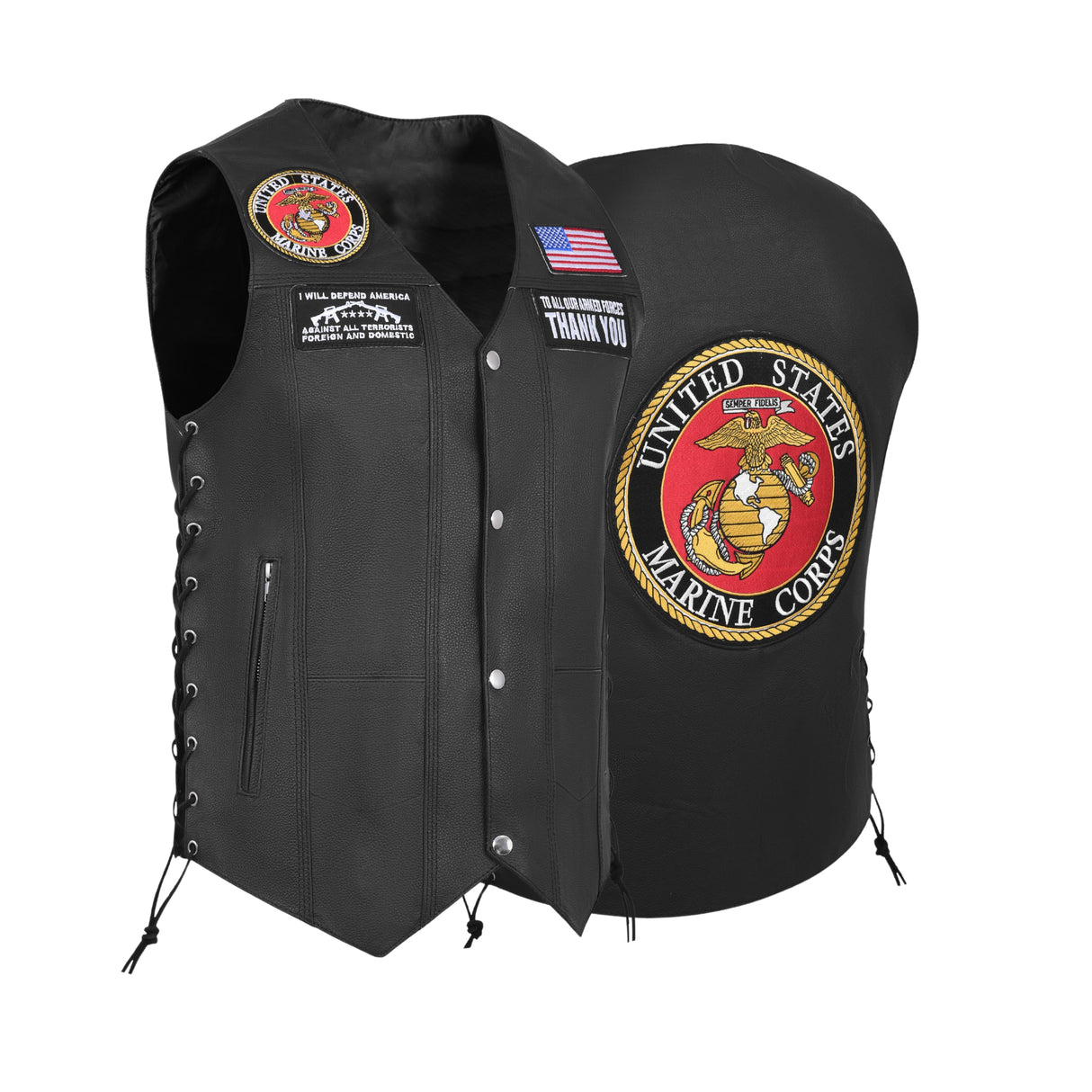 Marine Black Men's Genuine 7 Pocket Motorcycle Biker Leather Vest