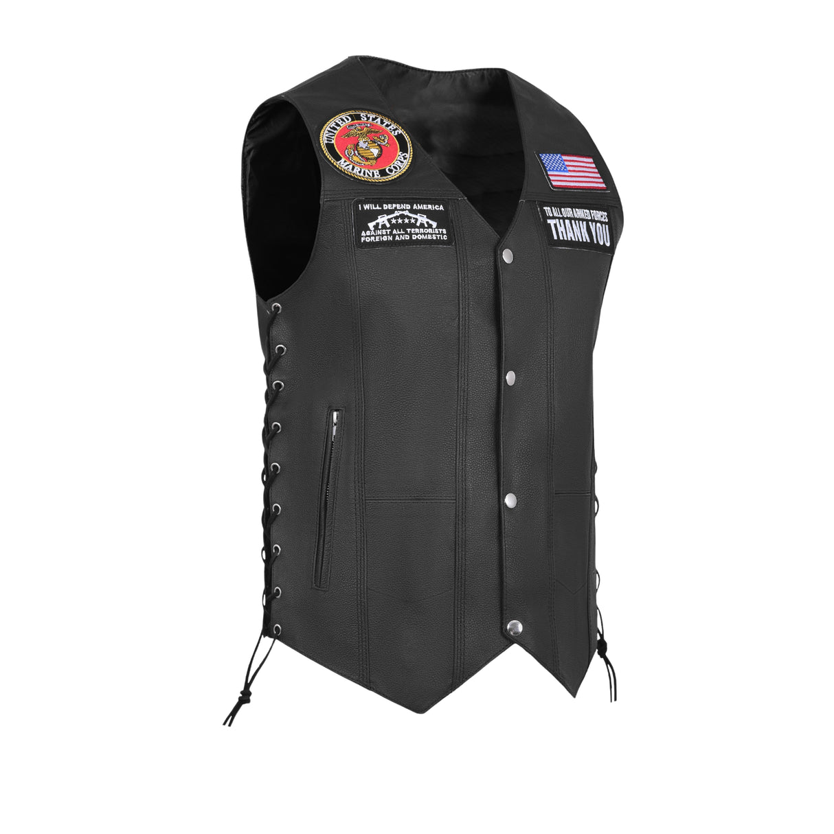 Marine Black Men's Genuine 7 Pocket Motorcycle Biker Leather Vest