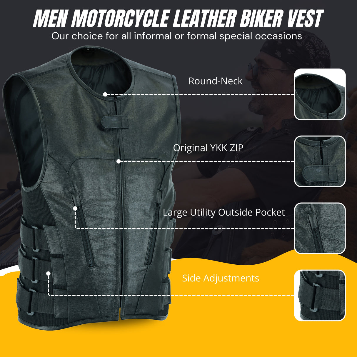 Men's Motorcycle Swat Team Style Leather Vest
