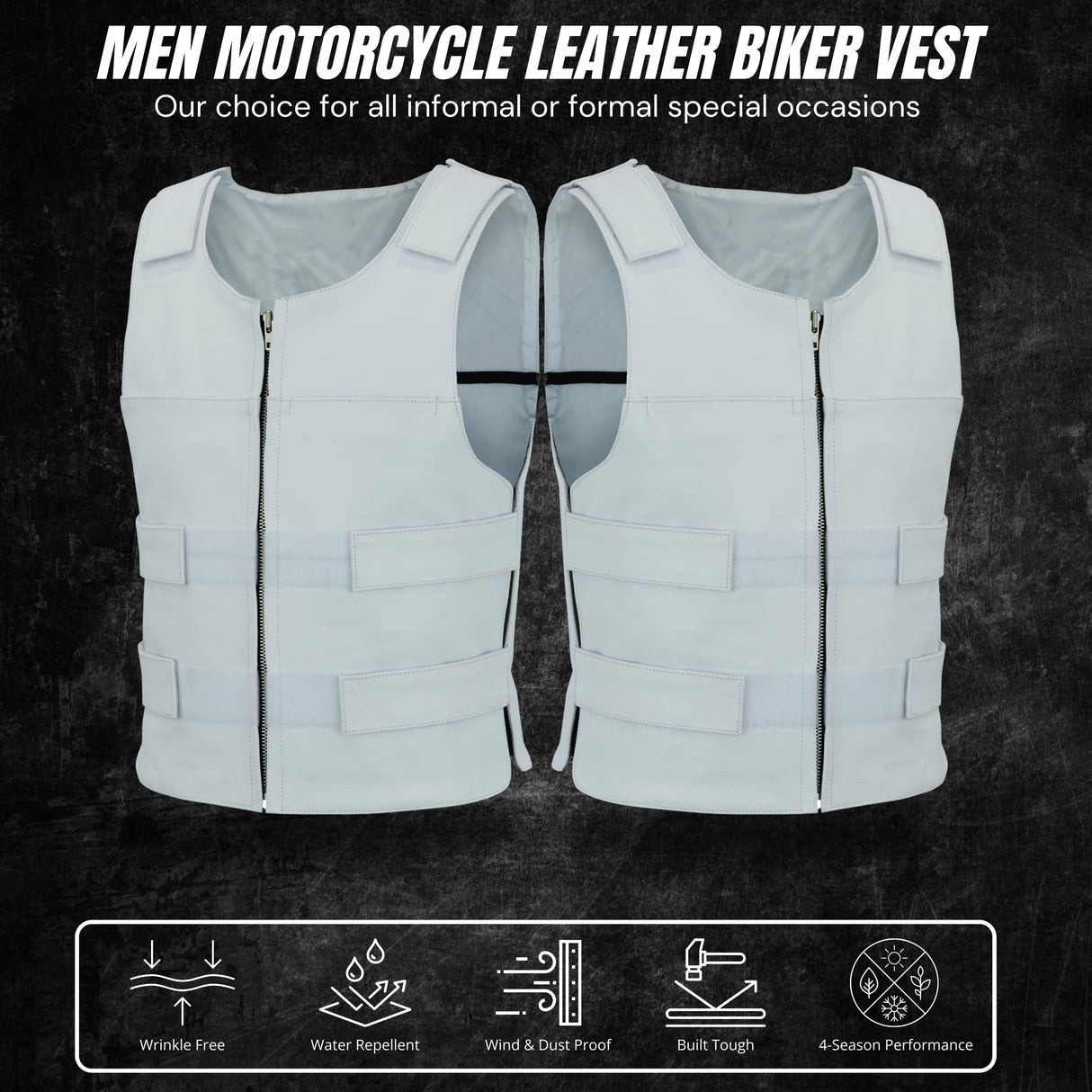 Men White Bullet Proof Style Leather Vest For Bikers Club.