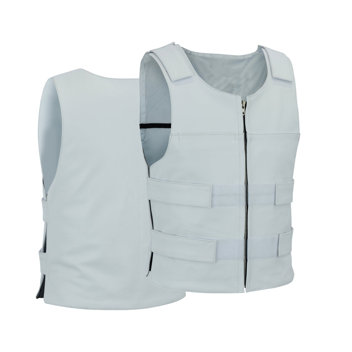 Men White Bullet Proof Style Leather Vest For Bikers Club.