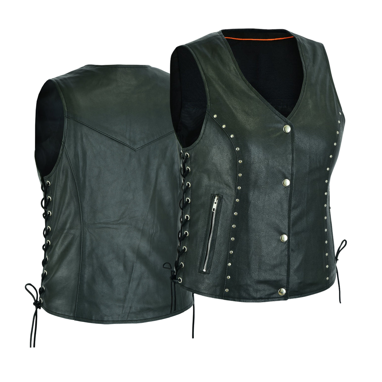 WCWV15841NKD Naked Women's Lace up side leather motorcycle vest