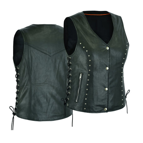 WCWV15841NKD Naked Women's Lace up side leather motorcycle vest