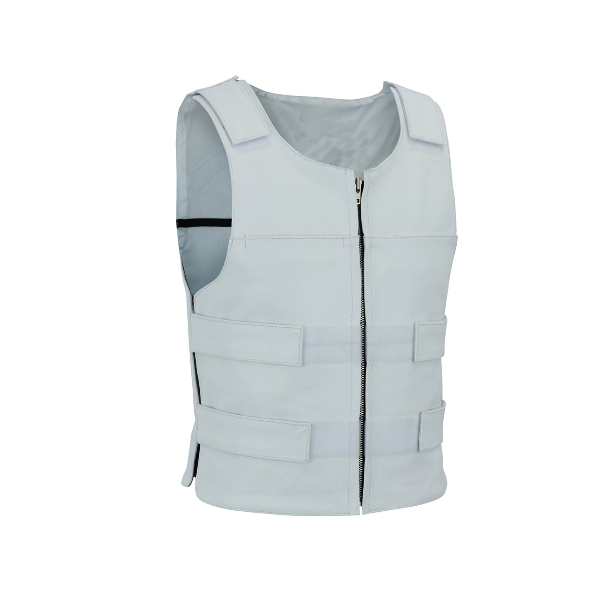 Men White Bullet Proof Style Leather Vest For Bikers Club.
