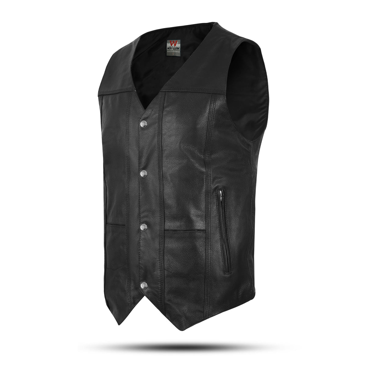 Men's Black Leather Classic V-Neck Motorcycle Rider Vest