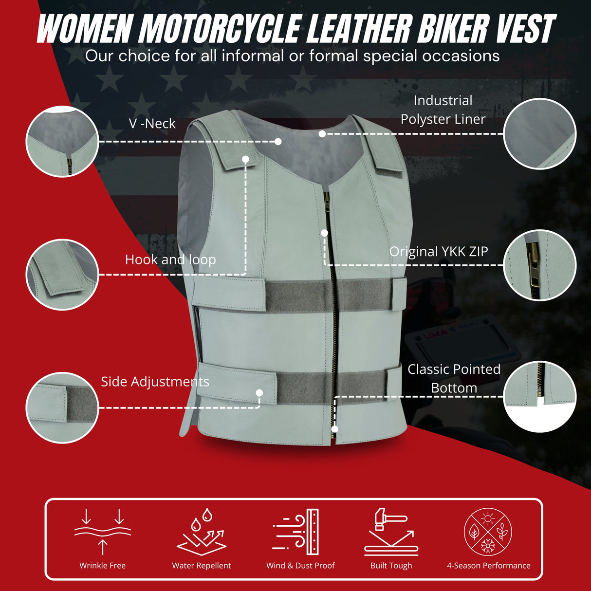 WCWV54941Gray Bulletproof Leather Vest motorcycle