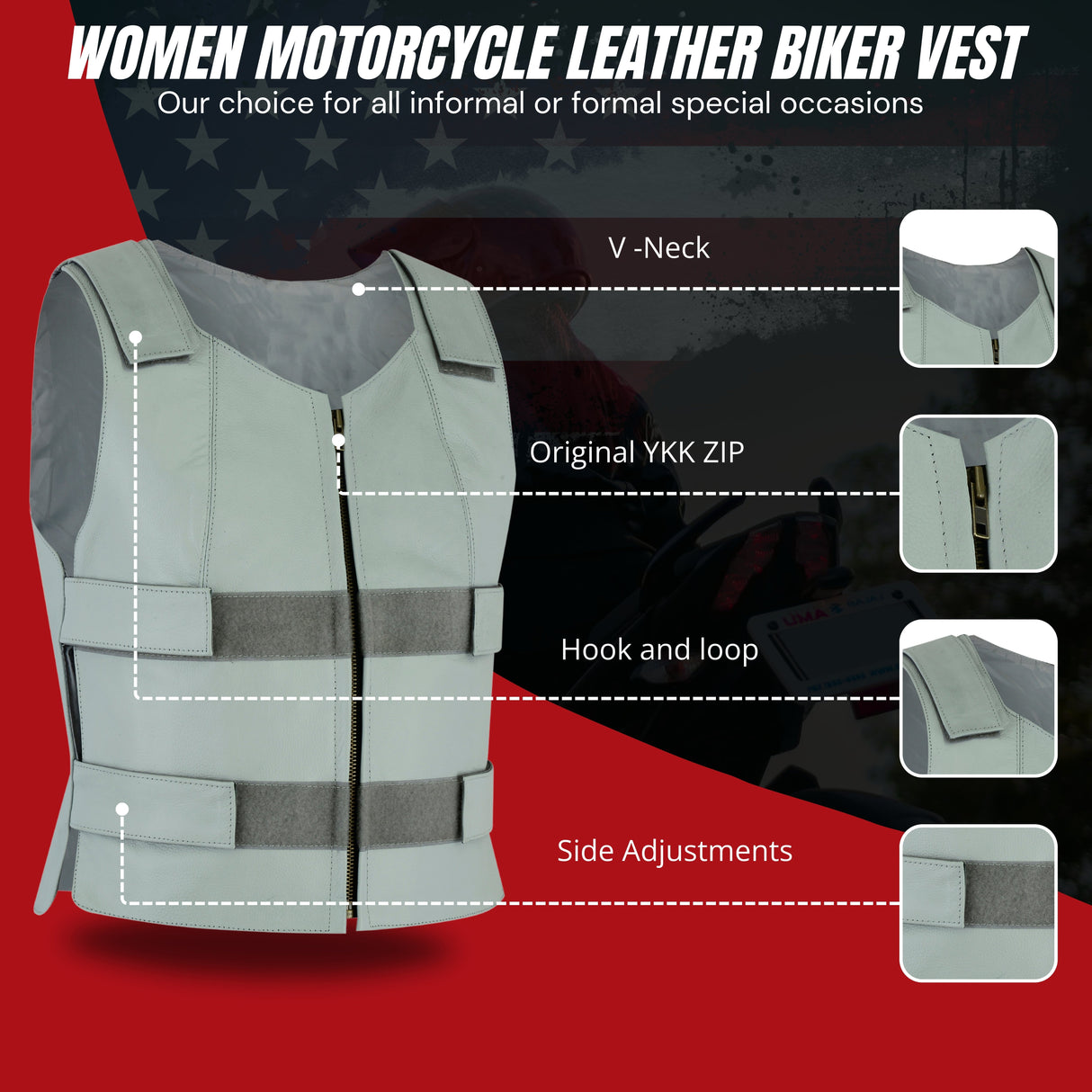 WCWV54941Gray Bulletproof Leather Vest motorcycle