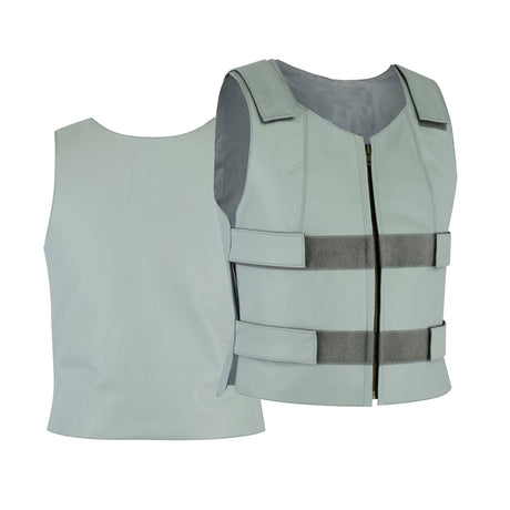 WCWV54941Gray Bulletproof Leather Vest motorcycle