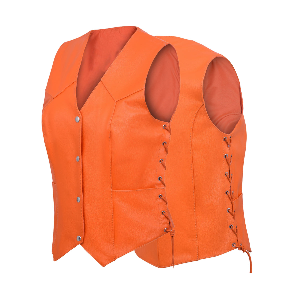 Women's Orange Motorcycle Leather Vest