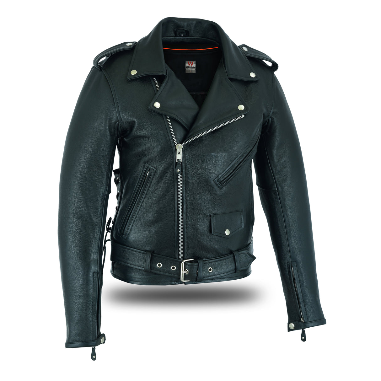 Old School Police Style Motorcycle Leather Jacket Black