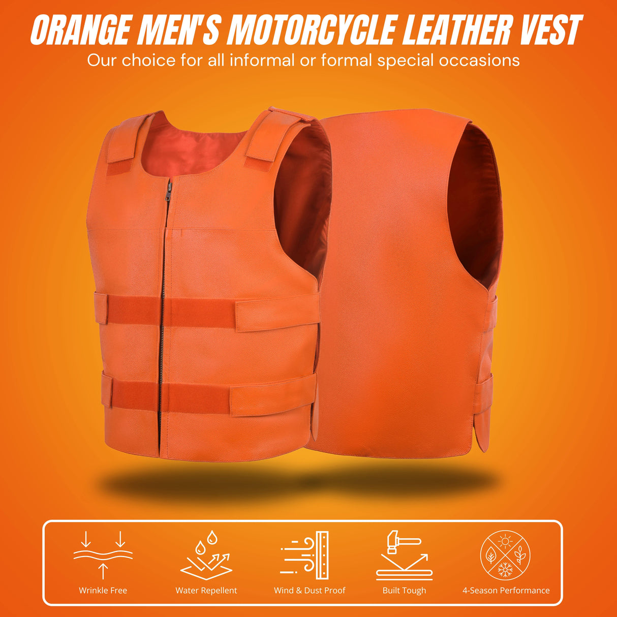 Men's Orange Bulletproof Style Leather Vest – Perfect for Biker Clubs.