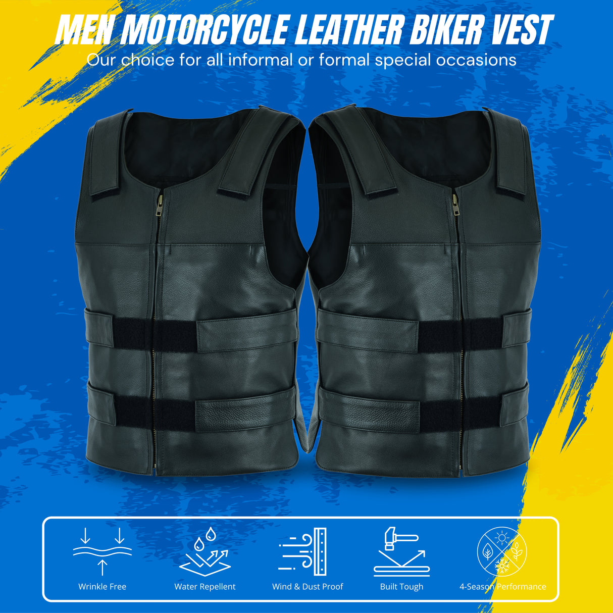 BLACK Men Bullet Proof style Leather Motorcycle Vest for bikers Club Tactical Vest