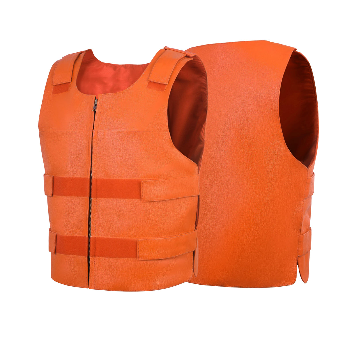 Men's Orange Bulletproof Style Leather Vest – Perfect for Biker Clubs.