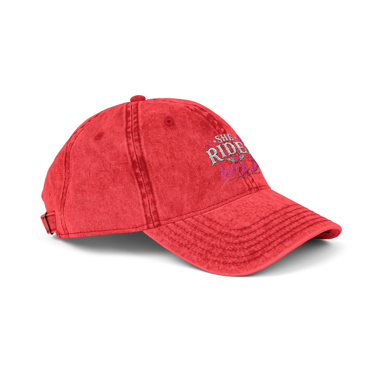 Vintage Embroidered Cap — "She Rides Wild" Retro Baseball Hat - Hats - Product View 7