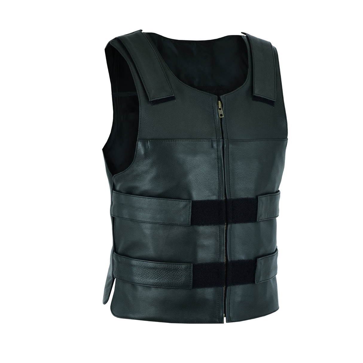 BLACK Men Bullet Proof style Leather Motorcycle Vest for bikers Club Tactical Vest