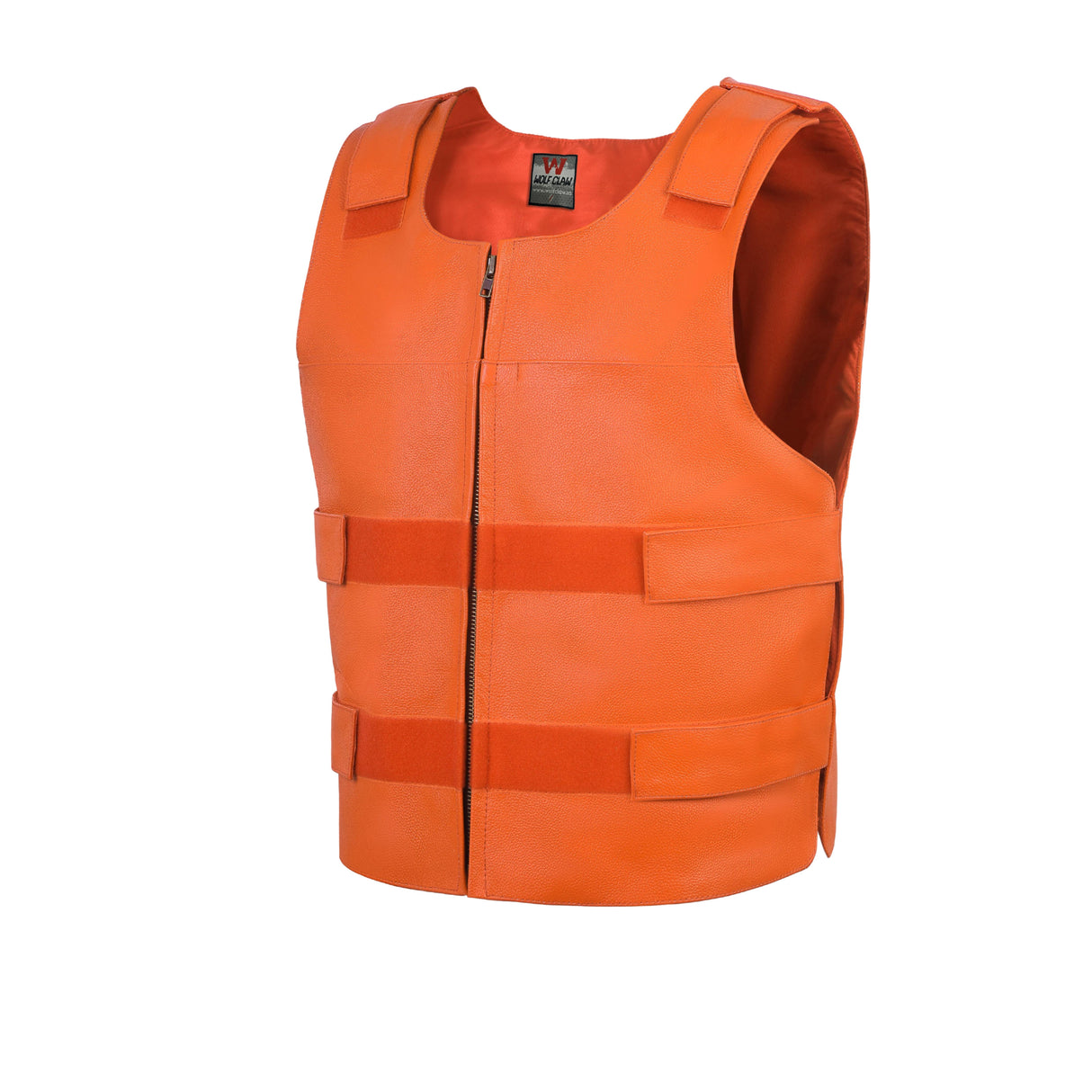 Men's Orange Bulletproof Style Leather Vest – Perfect for Biker Clubs.