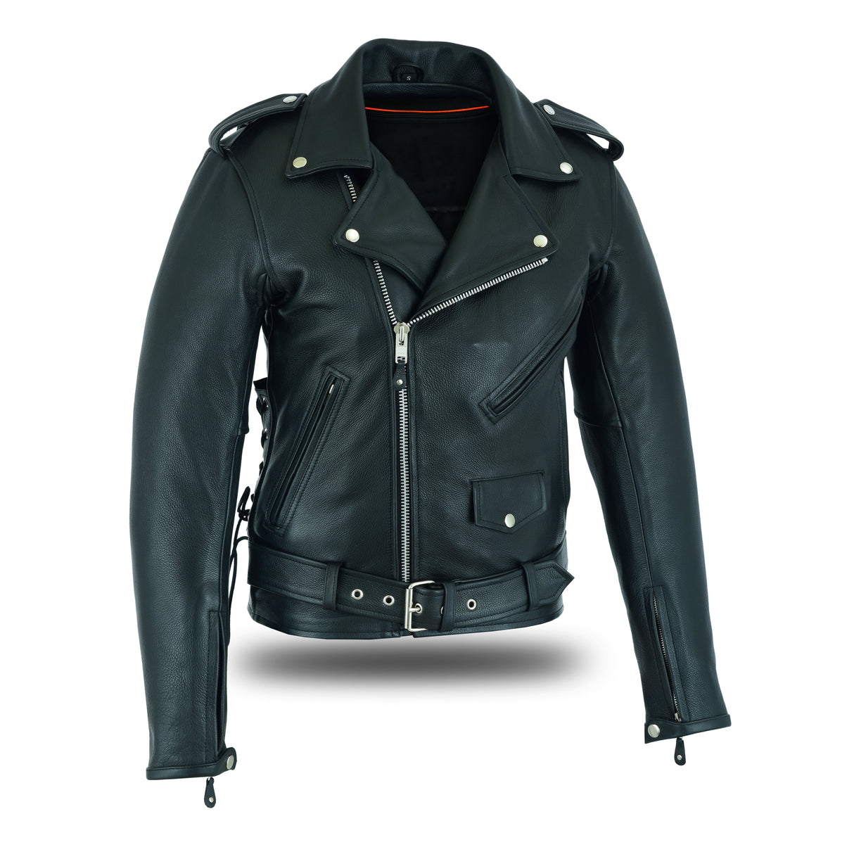 Old School Police Style Motorcycle Leather Jacket Black