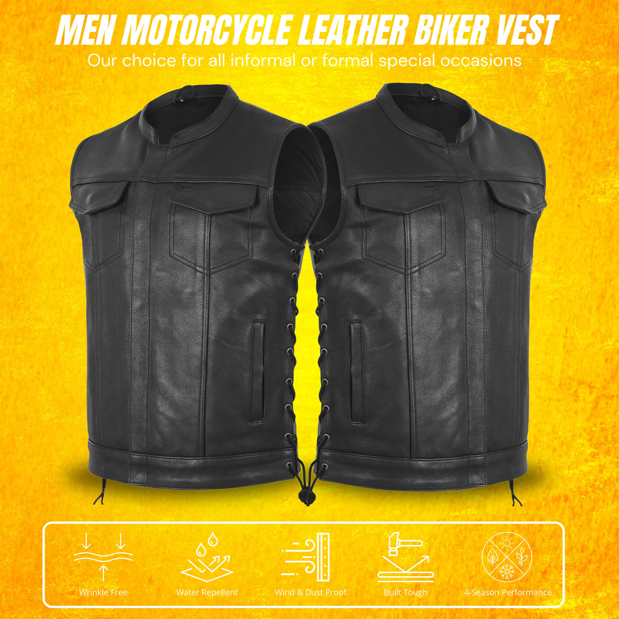 Men's Anarchy Motorcycle Club Concealed Carry Side Lace Leather Vest