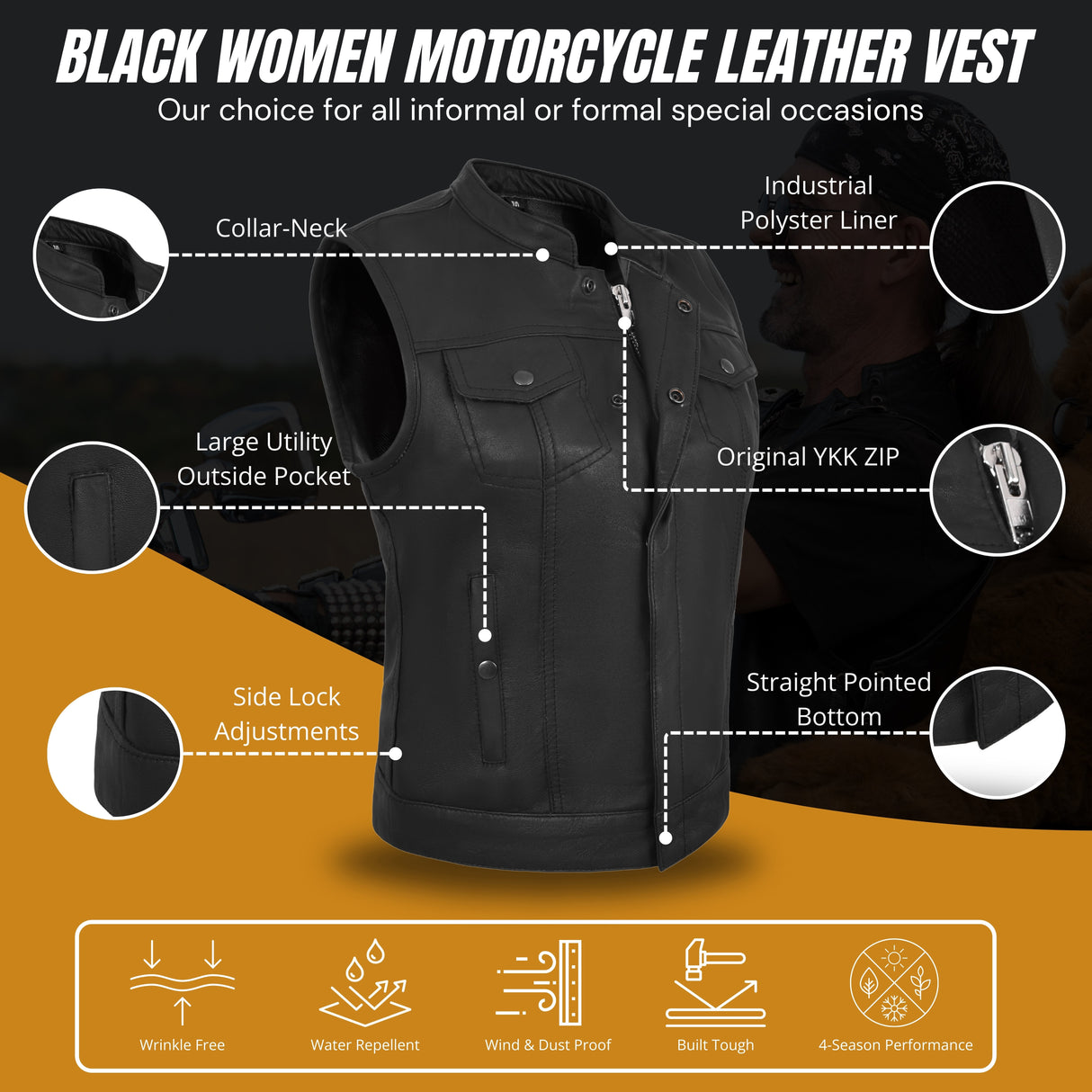 WCWV61541LAMB Women Black Vest made of Lamb Leather