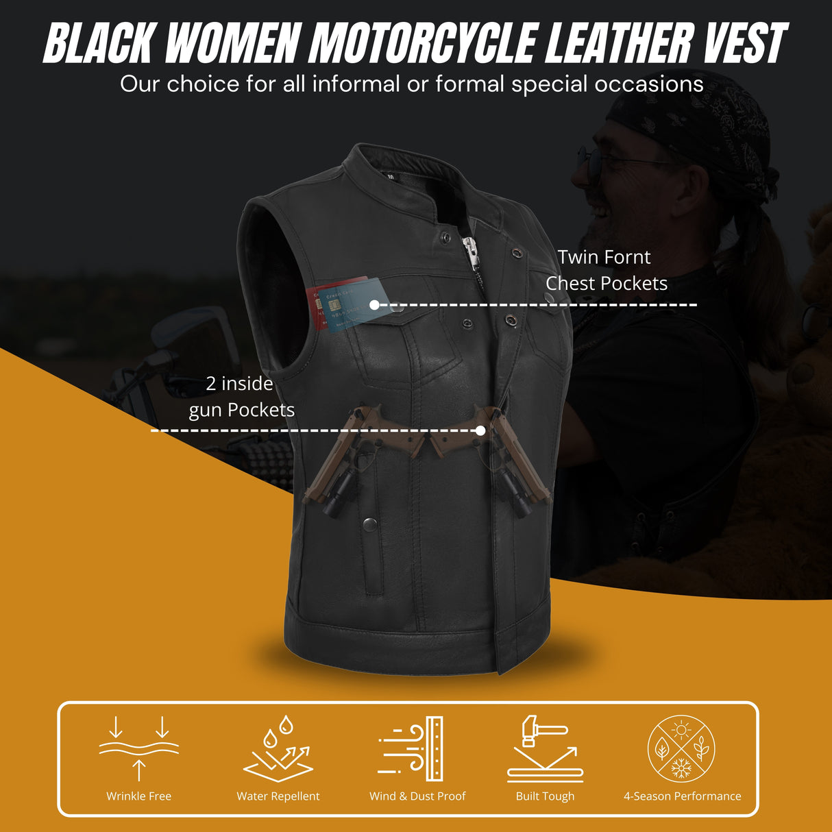 WCWV61541LAMB Women Black Vest made of Lamb Leather