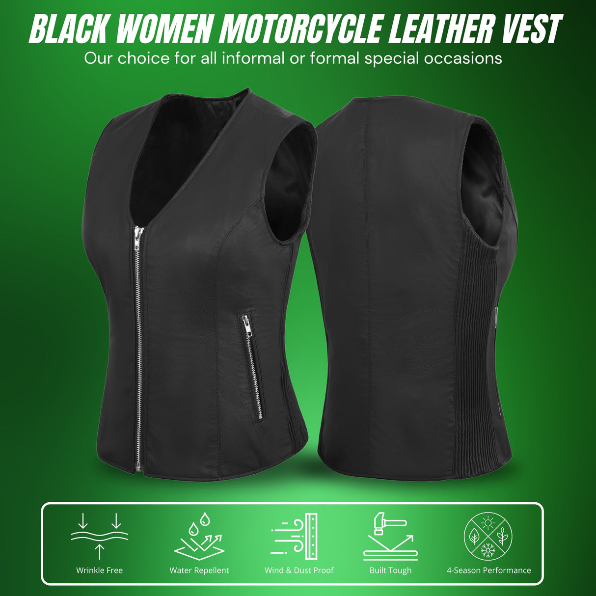 Women’s Black Lamb Leather Vest with Side Stretch Soft & Stylish