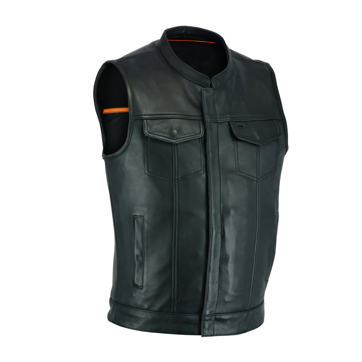 Men's Black Outlaw Leather Club Zipper/Snap Inside Gun Pockets Leather Vest
