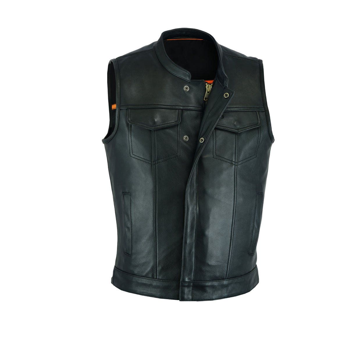 Men's Black Outlaw Leather Club Zipper/Snap Inside Gun Pockets Leather Vest