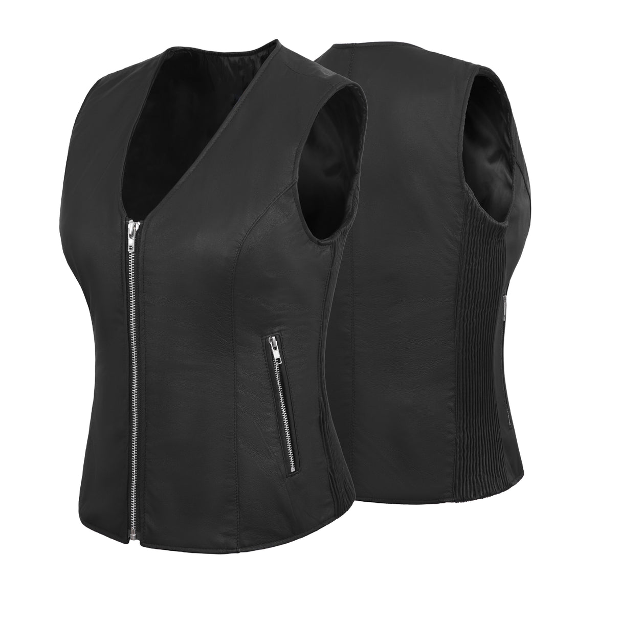 Women’s Black Lamb Leather Vest with Side Stretch Soft & Stylish