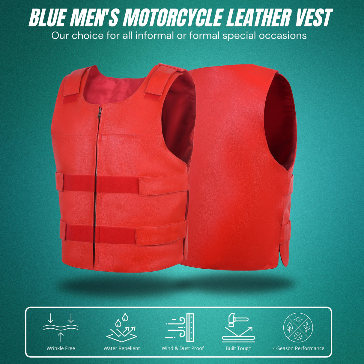Men Red Bullet Proof Style Leather Vest for Bikers Clubs.