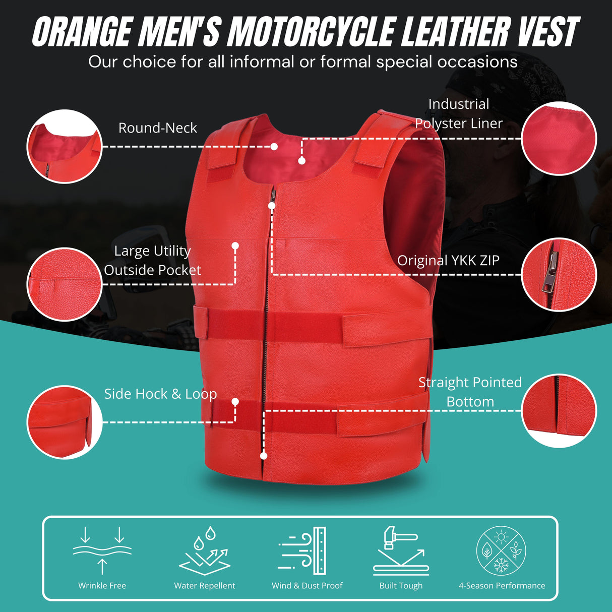 Men Red Bullet Proof Style Leather Vest for Bikers Clubs.
