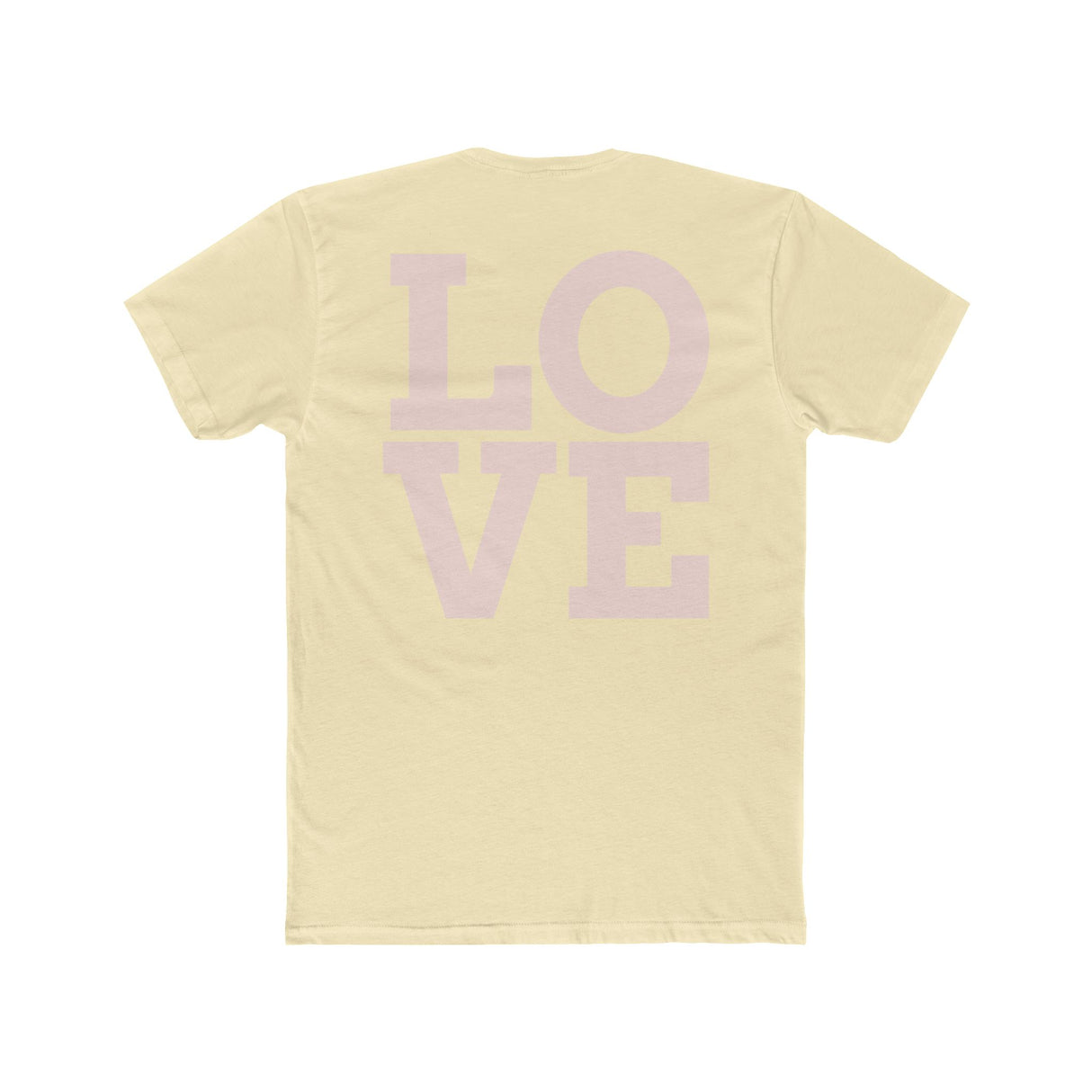 Light crew neck T-shirt with large LOVE graphic in purple on back