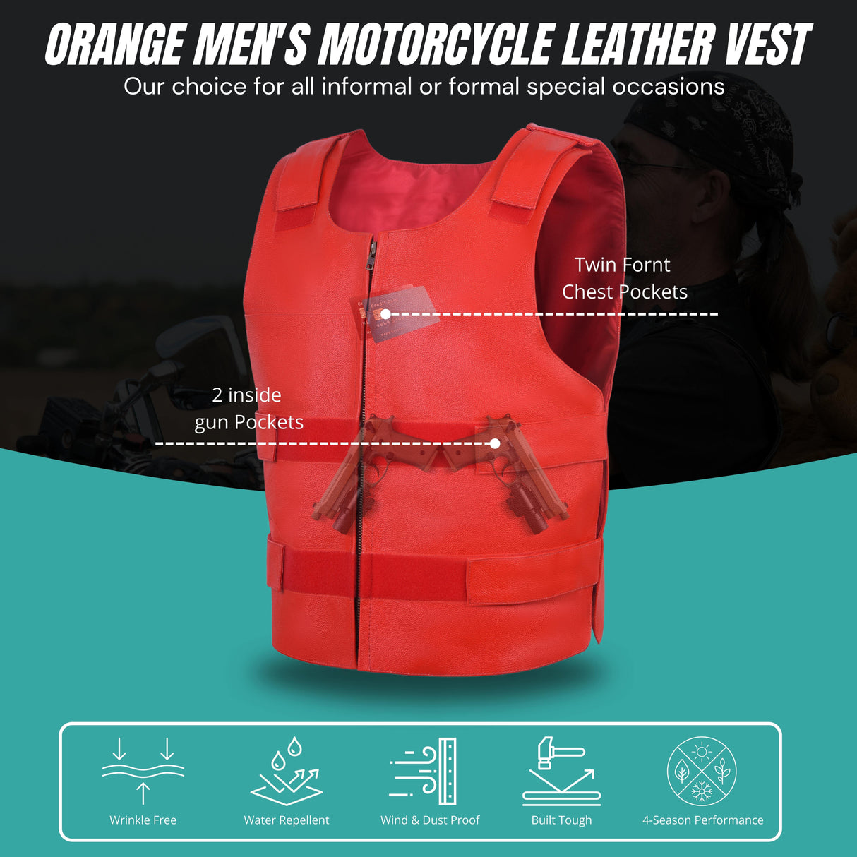 Men Red Bullet Proof Style Leather Vest for Bikers Clubs.