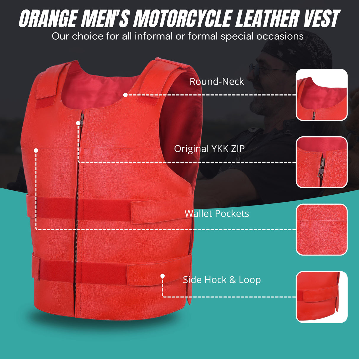 Men Red Bullet Proof Style Leather Vest for Bikers Clubs.
