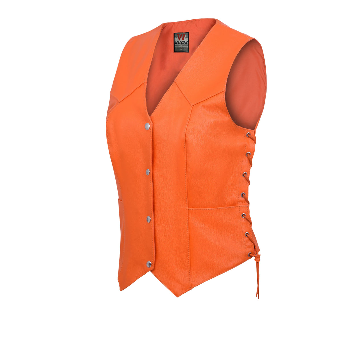 Women's Orange Motorcycle Leather Vest