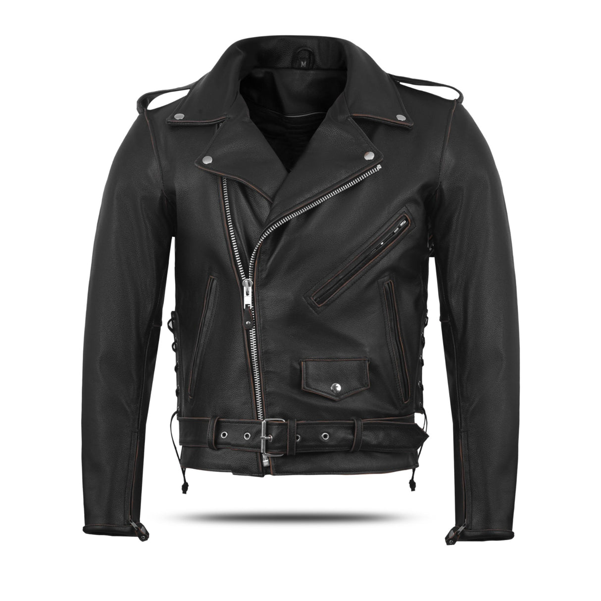 Old School Police Style Motorcycle Leather Jacket Rub Buff