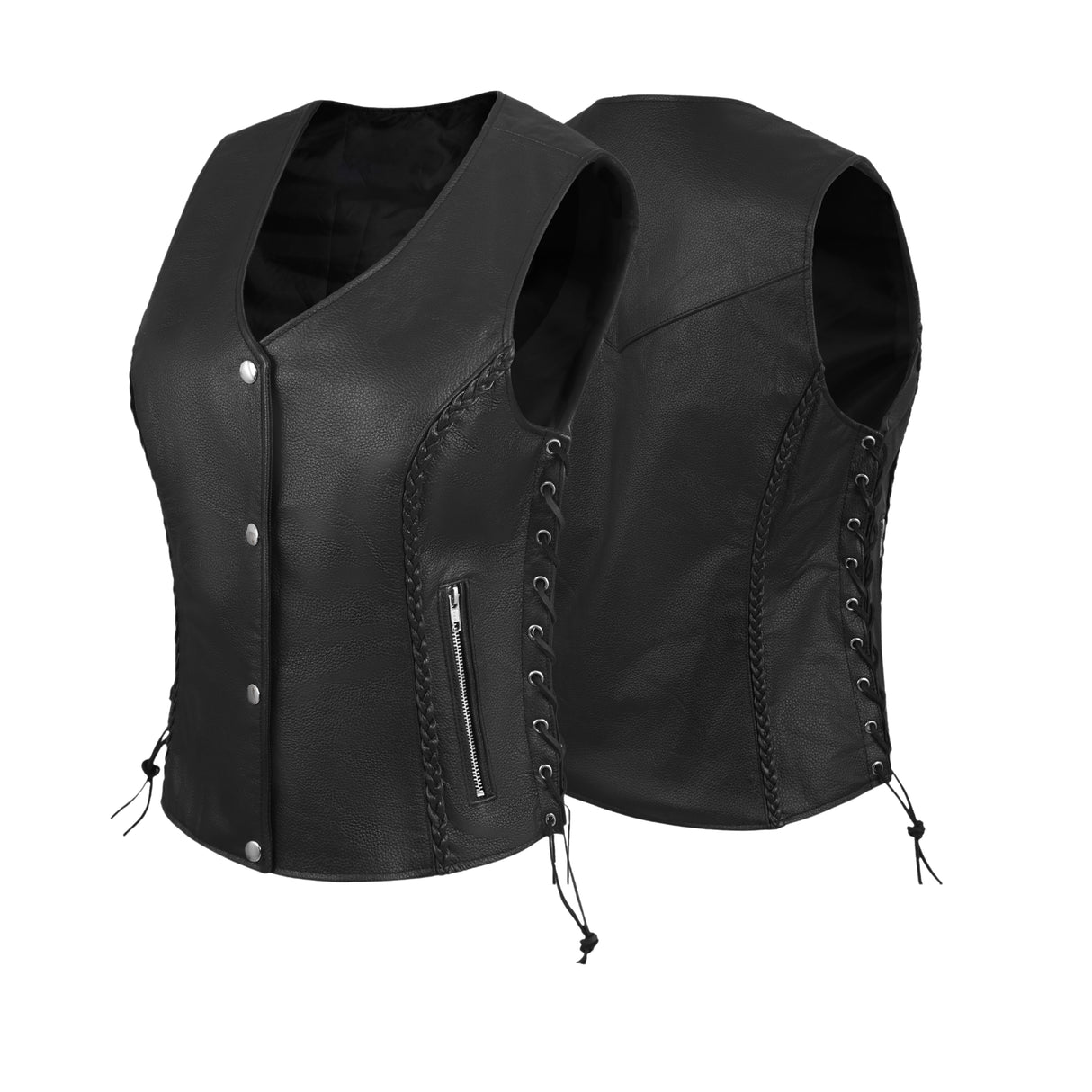 WOMEN BLACK VEST SIDE LACE M/O BUFFALO LEATHER