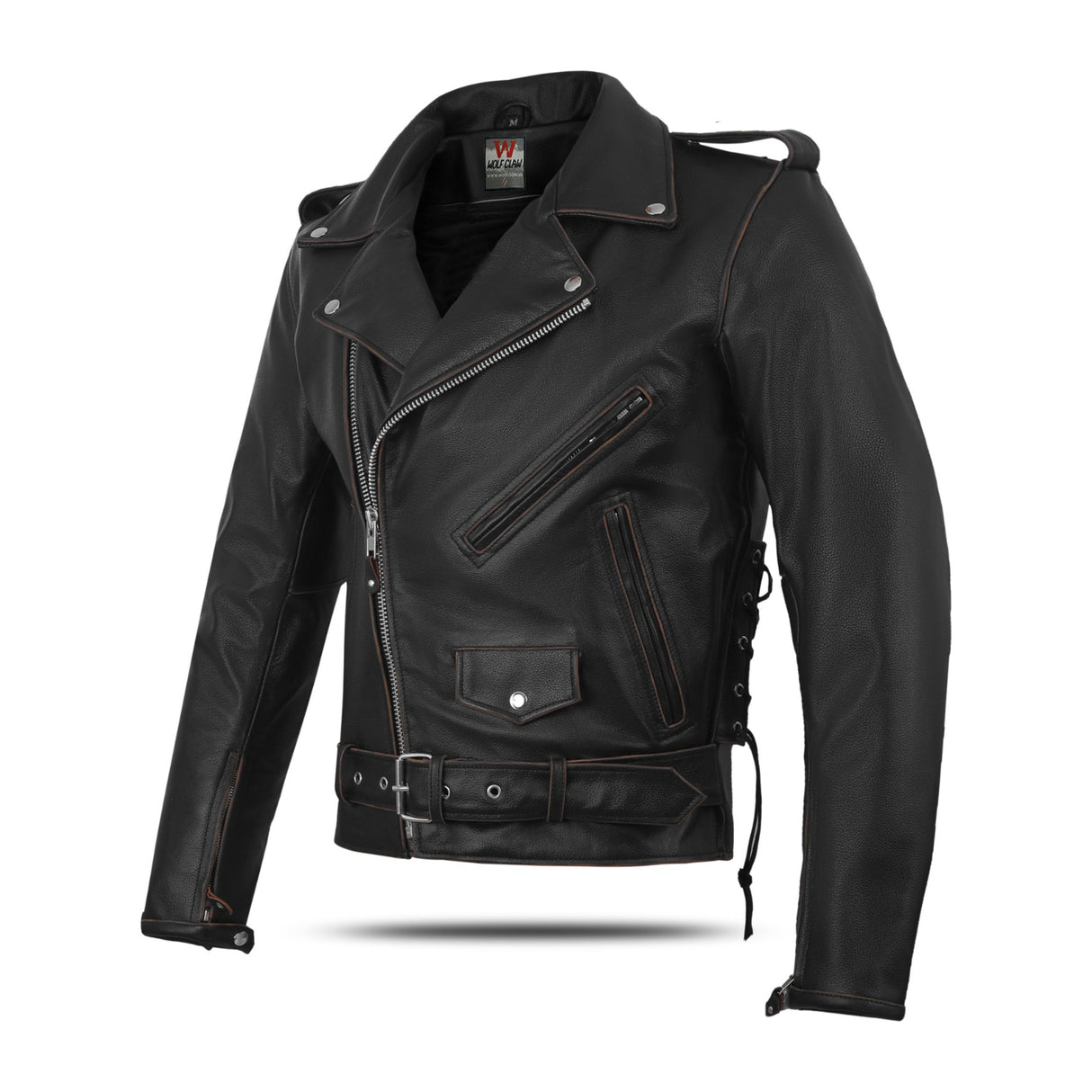 Old School Police Style Motorcycle Leather Jacket Rub Buff