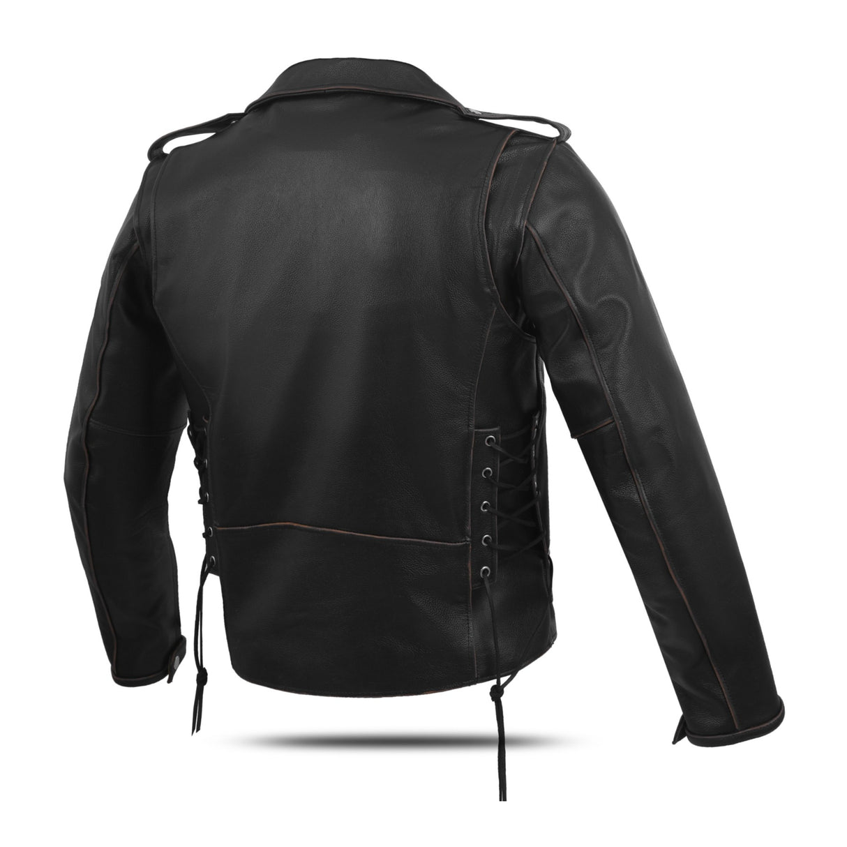 Old School Police Style Motorcycle Leather Jacket Rub Buff