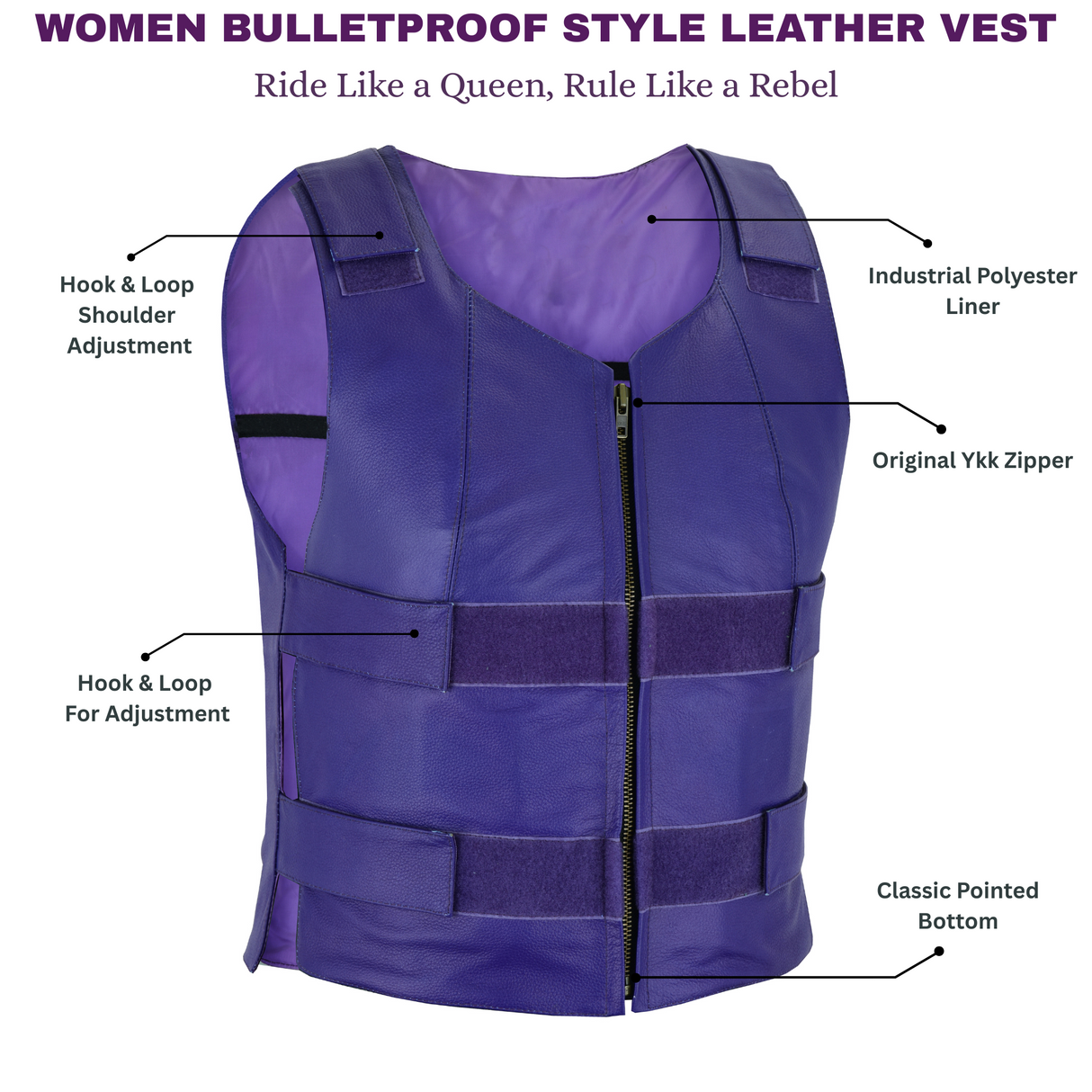 Passionate Purple Women Bullet Proof style Leather Motorcycle Vest-bikers Club