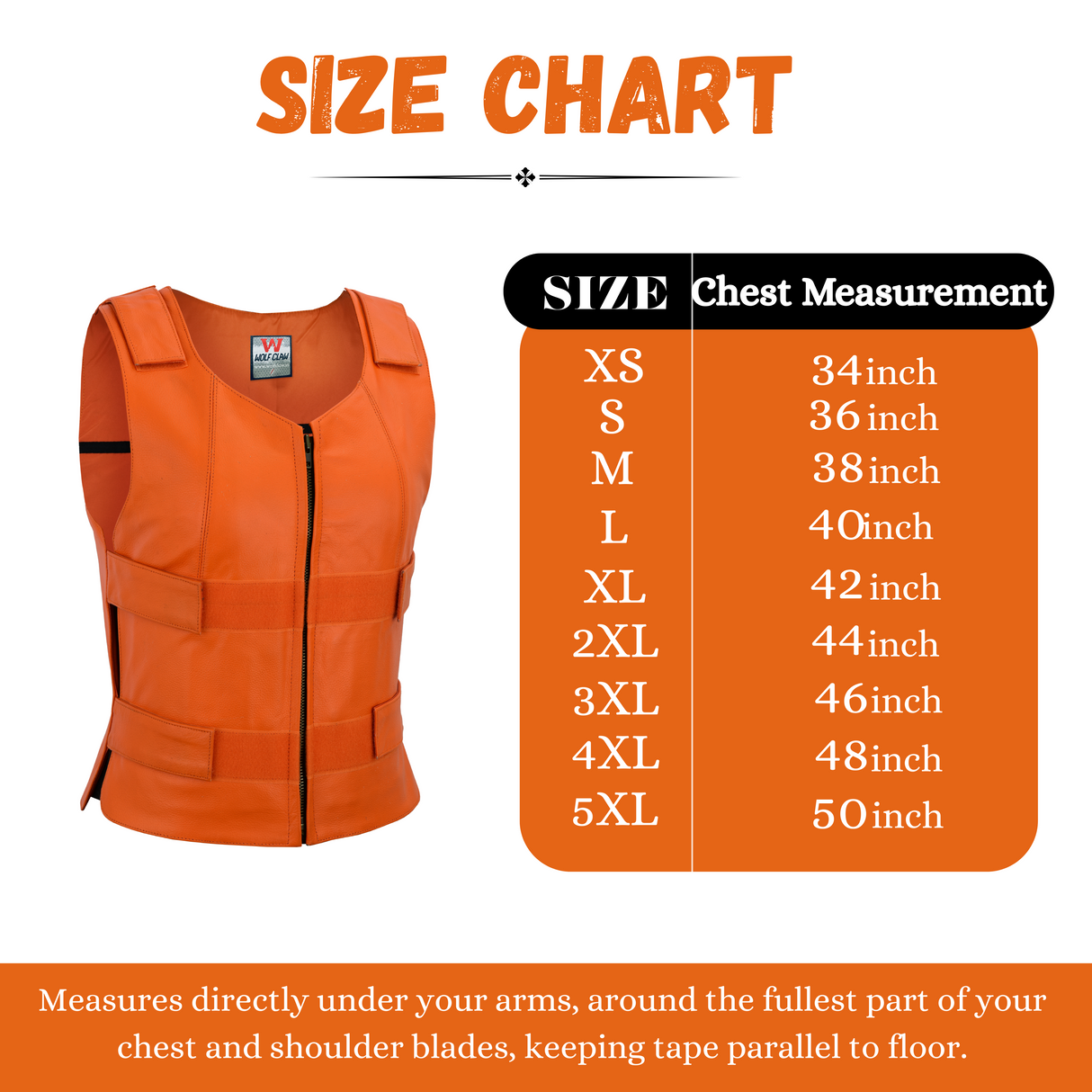 WCWV54941Orange Women Orange Bullet Proof Leather Vest