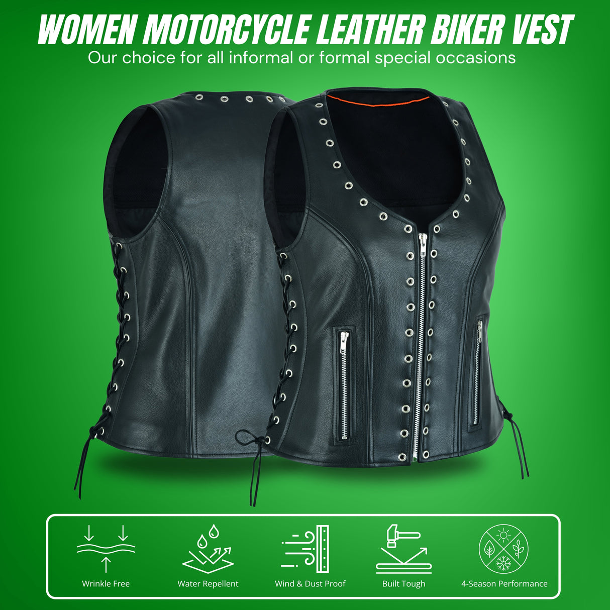 WCWV28641 Eyelet Women's Eyelet Leather Vest - Longer Length