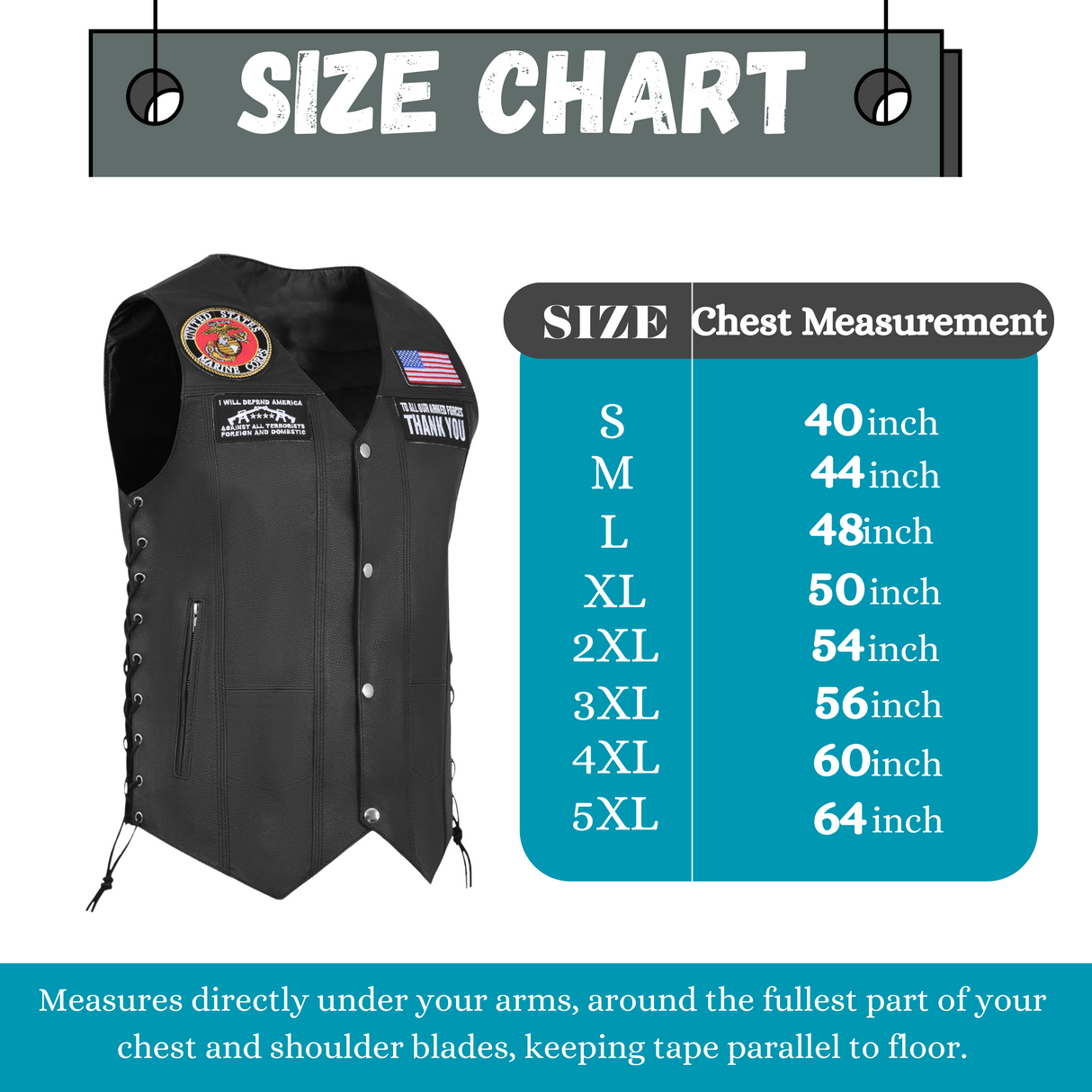 Marine Black Men's Genuine 7 Pocket Motorcycle Biker Leather Vest