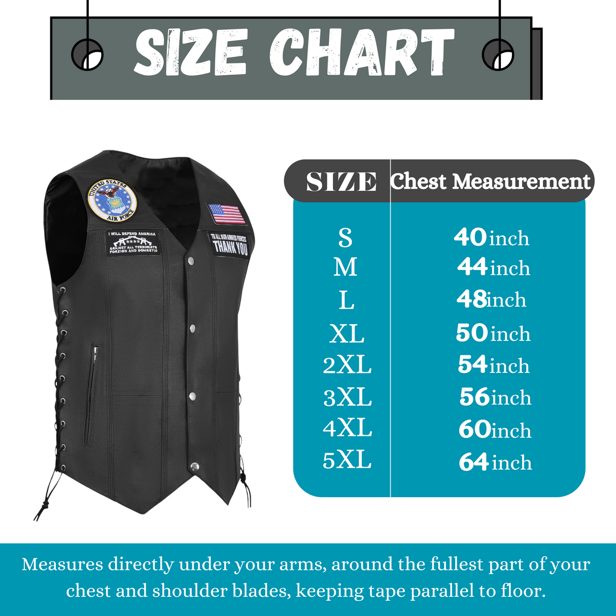 Airforce Black Men's Genuine 7 Pocket Motorcycle Biker Leather Vest