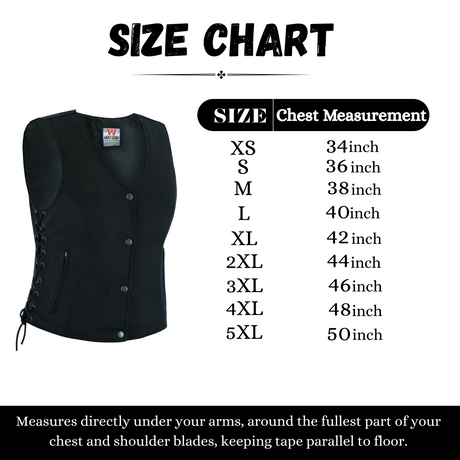 WCWV15812blackammo Women’s Denim Motorcycle Side Lace Club Vest with 2 Inside Ammo Pocket