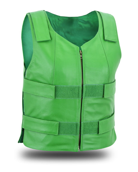 WCWV54941Green WOMEN Bulletproof Style Leather vest designs for Bikers Clubs