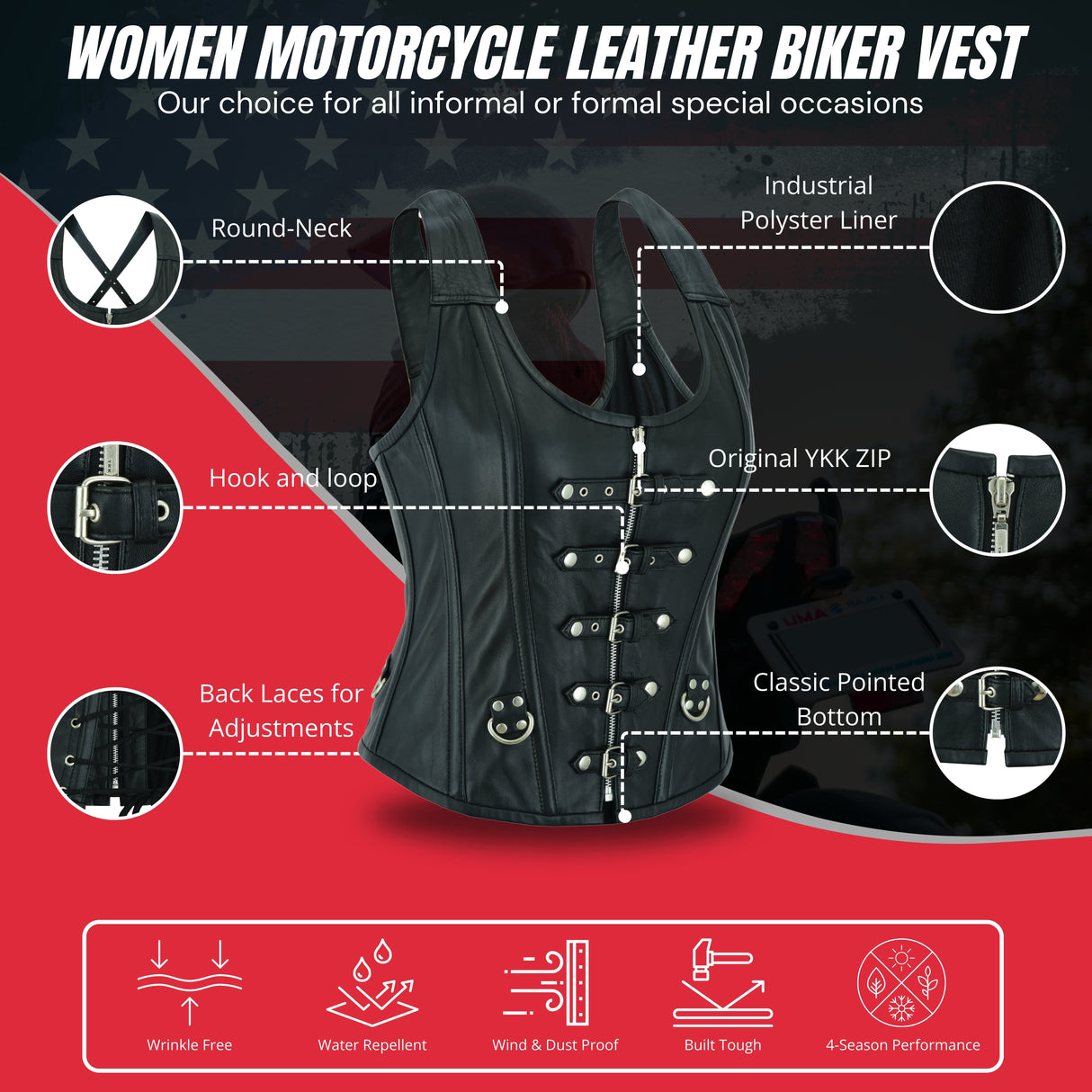 WCWV77041BLACK Bustier Halter Shoulder Straps Women's Steel Boned Gothic Punk Rock with Buckles Steampunk Corset Top Genuine Leather Clubwear